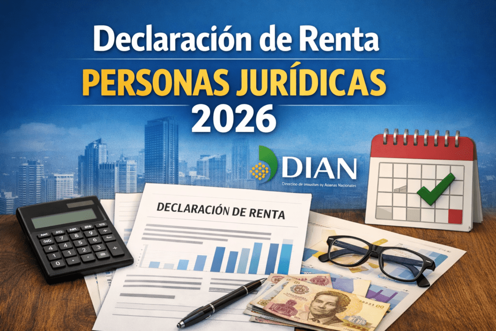 Declaración de renta personas jurídicas 2026 en Colombia con calendario tributario y documentos para presentar ante la DIAN.